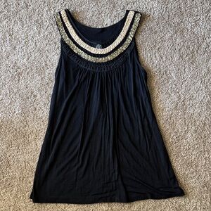 💜 3 for $10 Bobeau Black Tank Top with Gold and Cream Details